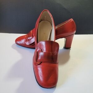 Vintage Enna Jetticks Sz 6 Red Shoe 2" Heel with Buckle Strap 60s Era
